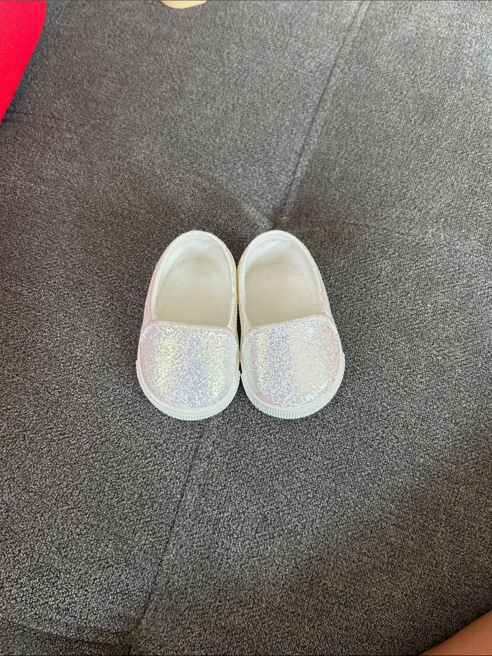 American Girl Iridescent Glitter Slip-On Doll Shoes in White